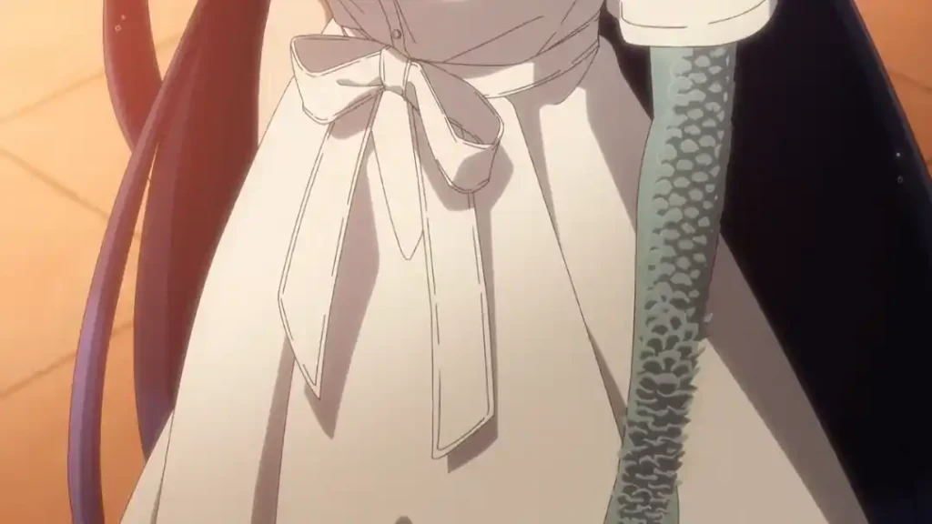 Shiori Oumi merubah sebagian tubuhnya ke wujud monster Putri Duyung