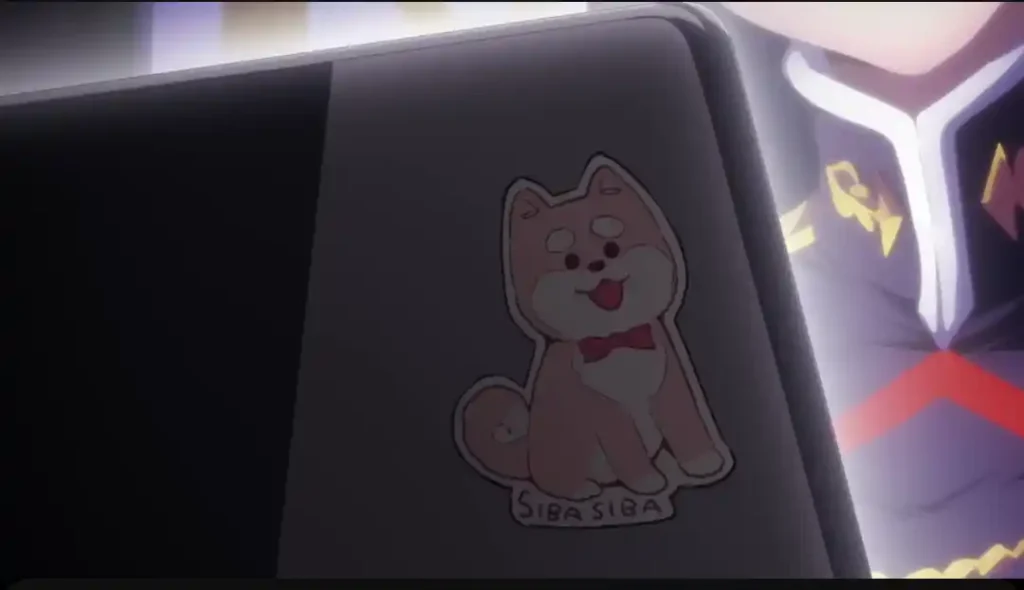 Stiker Anjing di Laptop milik Ren Yamashiro